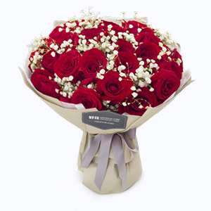 泰兴市Full love浓情鲜花系列33枝红玫瑰+白满天星
