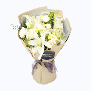 绍兴市Secret love倾慕鲜花系列6枝白桔梗+6枝白玫瑰
