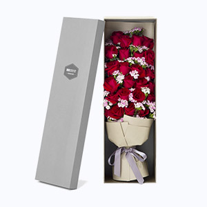 绍兴市Secret love倾慕鲜花系列25枝红玫瑰+粉相思梅枪炮礼盒