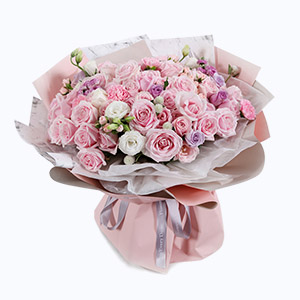 泰兴市Cherish珍爱鲜花系列66枝粉雪山+粉康乃馨