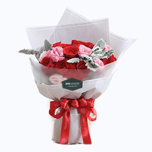 绍兴市Full love浓情鲜花系列13枝红玫瑰+6枝粉色桔梗