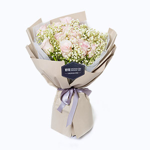 泰兴市Relative亲情鲜花系列13枝粉玫瑰+白满天星