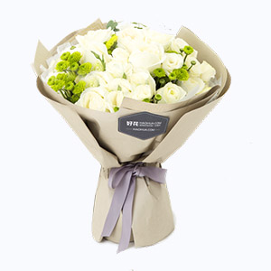 绍兴市Full love浓情鲜花系列29枝白玫瑰+小绿菊