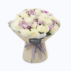 福清市Full love浓情鲜花系列33枝白玫瑰+粉相思梅