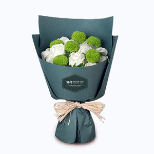 绍兴市Friendship挚友鲜花系列6枝绿乒乓菊+11枝白玫瑰