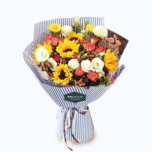 江苏省Friendship挚友鲜花系列7枝向日葵+5枝白桔梗