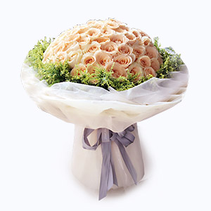 绍兴市Cherish珍爱鲜花系列99枝香槟玫瑰+黄莺草