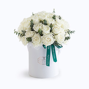 绍兴市Full love浓情鲜花系列52枝白玫瑰抱抱桶