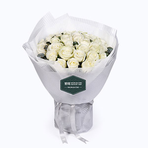 江苏省Cherish珍爱鲜花系列33枝白玫瑰+尤加利叶