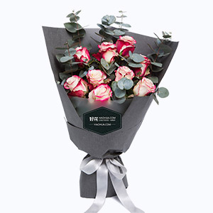 江苏省Cherish珍爱鲜花系列9枝进口厄瓜多尔甜心玫瑰+尤加利叶