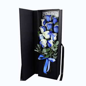 绍兴市Cherish珍爱鲜花系列11枝进口天空玫瑰+尤加利叶枪炮礼盒