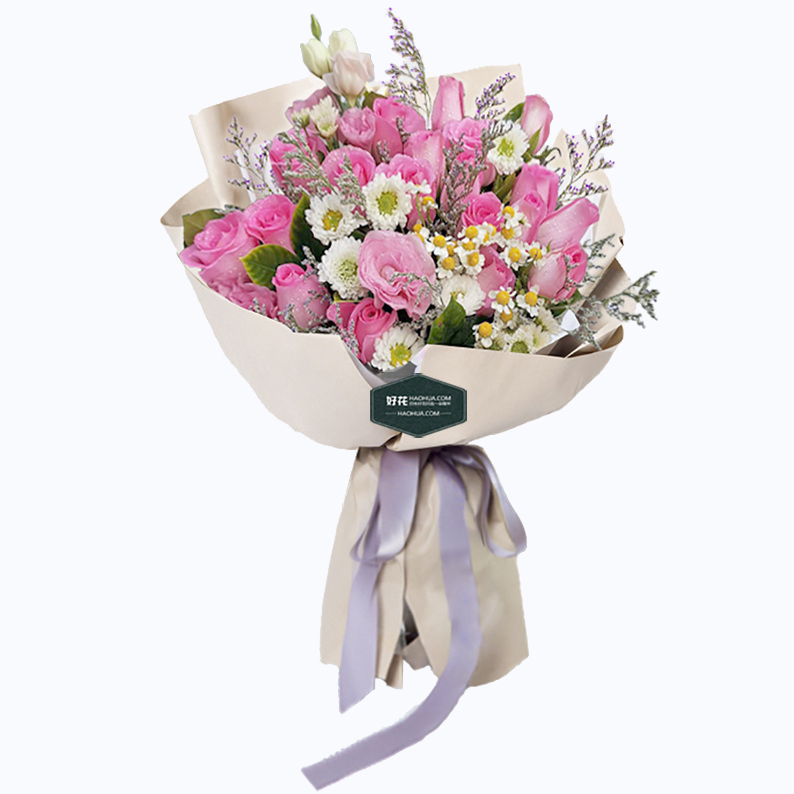 泰兴市Full love浓情鲜花系列19枝苏醒玫瑰+2枝粉色桔梗