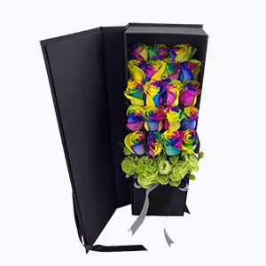 绍兴市Full love浓情鲜花系列19枝进口七彩玫瑰礼盒