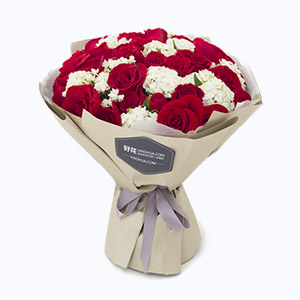 临清市Full love浓情鲜花系列33枝红玫瑰+白相思梅
