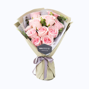 泰兴市Full love浓情鲜花系列13枝粉玫瑰+尤加利叶