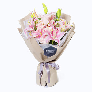 泰兴市Friendship挚友鲜花系列10朵香水粉百合+11枝粉玫瑰