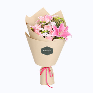 绍兴市Relative亲情鲜花系列3朵粉百合+6枝粉玫瑰+小雏菊